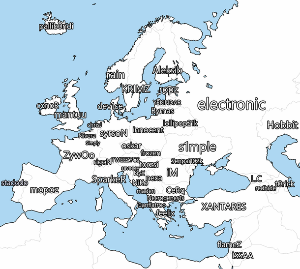 Фанат отметил на карте Европы лучших игроков в CS:GO