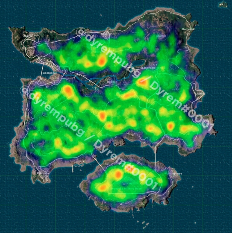 Ð Ð°ÑÐ¿ÑÐµÐ´ÐµÐ»ÐµÐ½Ð¸Ðµ ÑÐ¸Ð½Ð°Ð»ÑÐ½ÑÑ Ð·Ð¾Ð½ Ð½Ð° Erangel. ÐÑÑÐ¾ÑÐ½Ð¸Ðº: twitter.com/dyrempubg