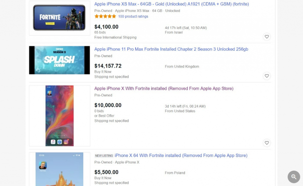 Подержанные iPhone с установленной Fortnite начали продавать за $14 тыс.