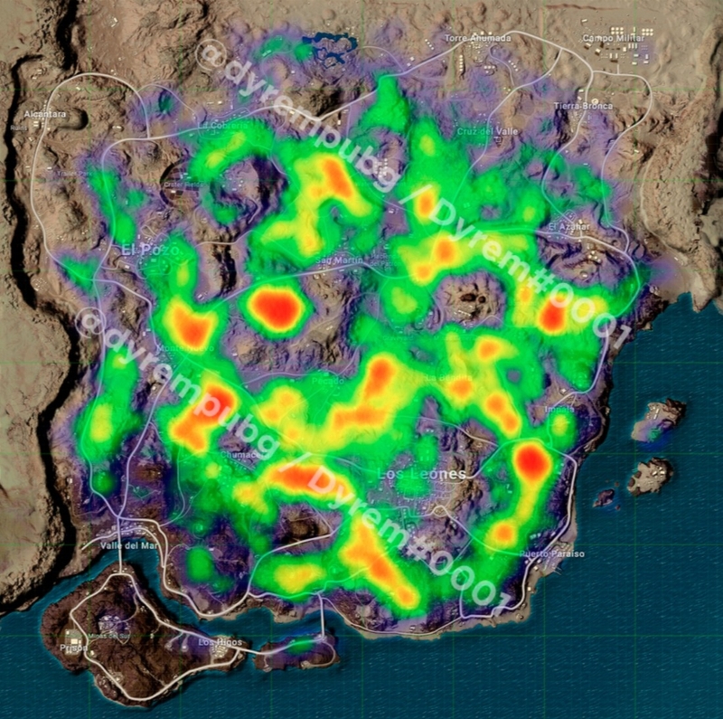 Ð Ð°ÑÐ¿ÑÐµÐ´ÐµÐ»ÐµÐ½Ð¸Ðµ ÑÐ¸Ð½Ð°Ð»ÑÐ½ÑÑ Ð·Ð¾Ð½ Ð½Ð° Miramar. ÐÑÑÐ¾ÑÐ½Ð¸Ðº: twitter.com/dyrempubg