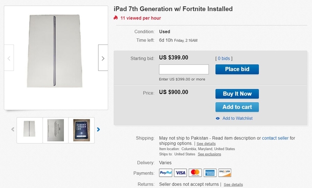 На eBay взлетели цены на подержанные планшеты Apple с установленной Fortnite